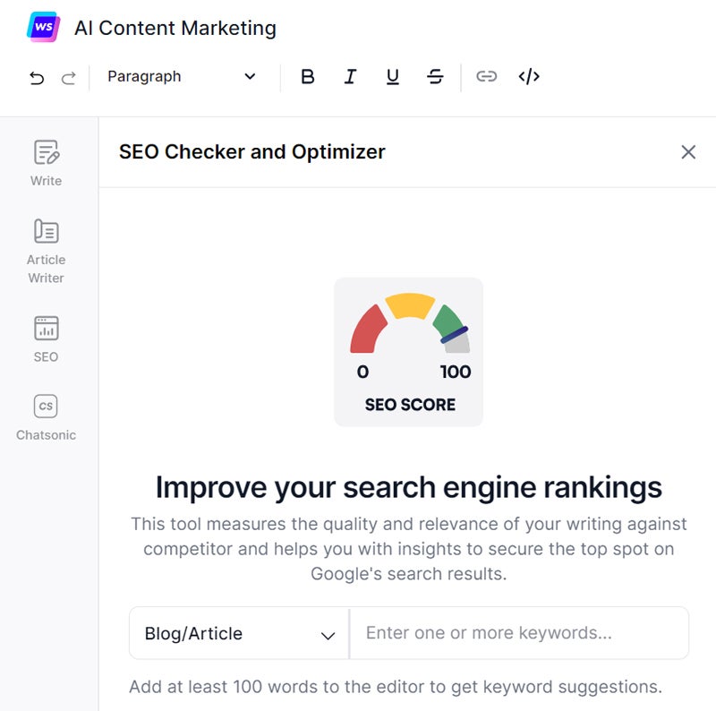 Writesonic SEO optimizer.